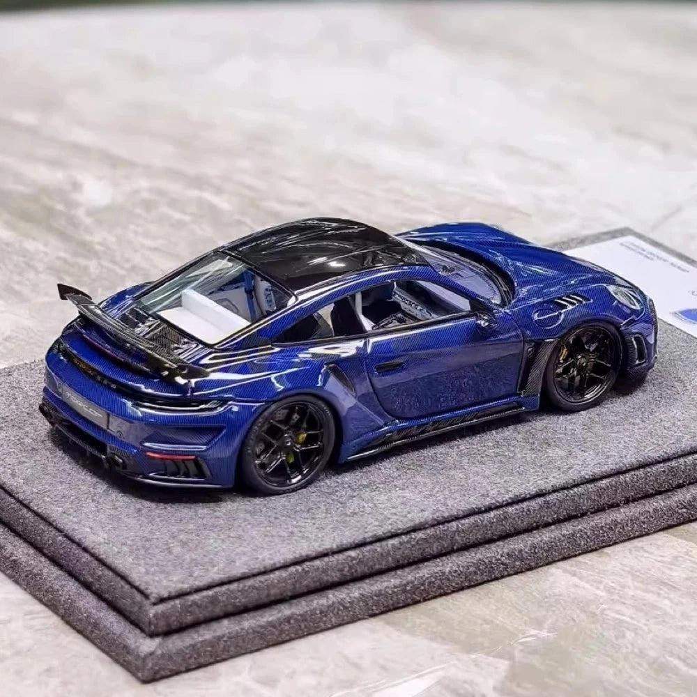[Laboratory] 1:43 Porsche 2021 911 992 Turbo S Stinger GTR Stealth Edition blå modellbil harts