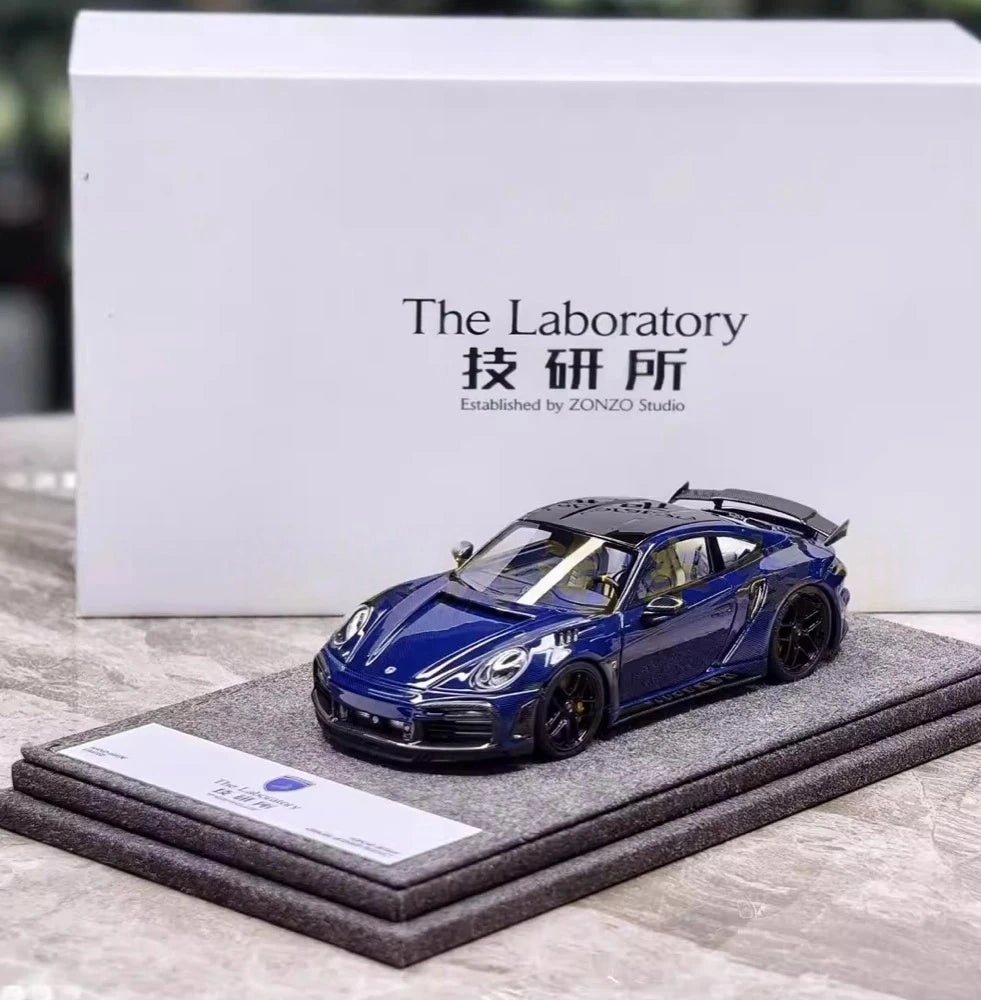[Laboratory] 1:43 Porsche 2021 911 992 Turbo S Stinger GTR Stealth Edition blå modellbil harts