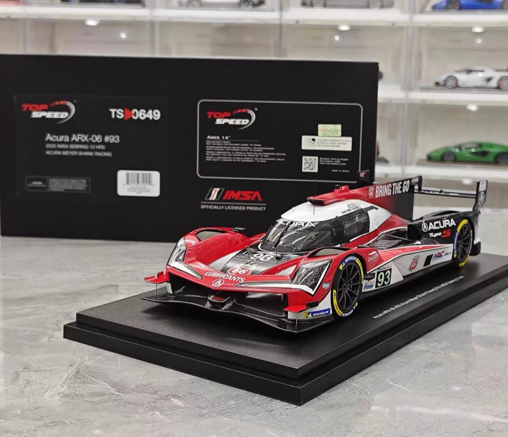 [Top Speed] 1:18 Acura 2025 ARX-06 93 Acura Meyer Shank Racing 2025 IMSA Sebring 12 Hrs Model Car Resin