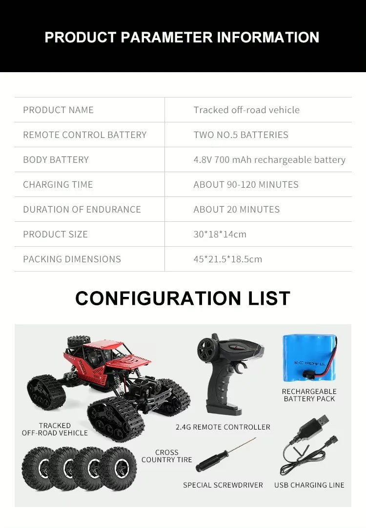 1:16 스케일 Tracked RC Climbing Car - All-Terrain Off-Road 4WD Vehicle RC Car