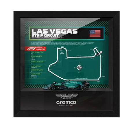 Aston Martin F1 Mapa del Circuito Fernando Alonso Exhibición de coches en miniatura enmarcada