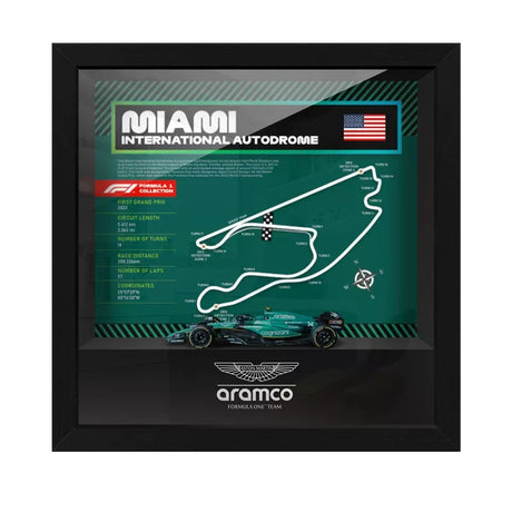 Aston Martin F1 Mapa del Circuito Fernando Alonso Exhibición de coches en miniatura enmarcada