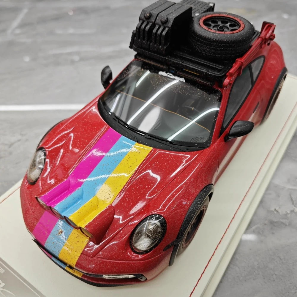 [VIP] 1:18 Porsche 2018 911 992 Carrera Safari Rally Red Dirty Model Car Resin