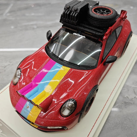 [VIP] 1:18 Porsche 2018 911 992 Carrera Safari Rally Red Dirty Model Car Resin