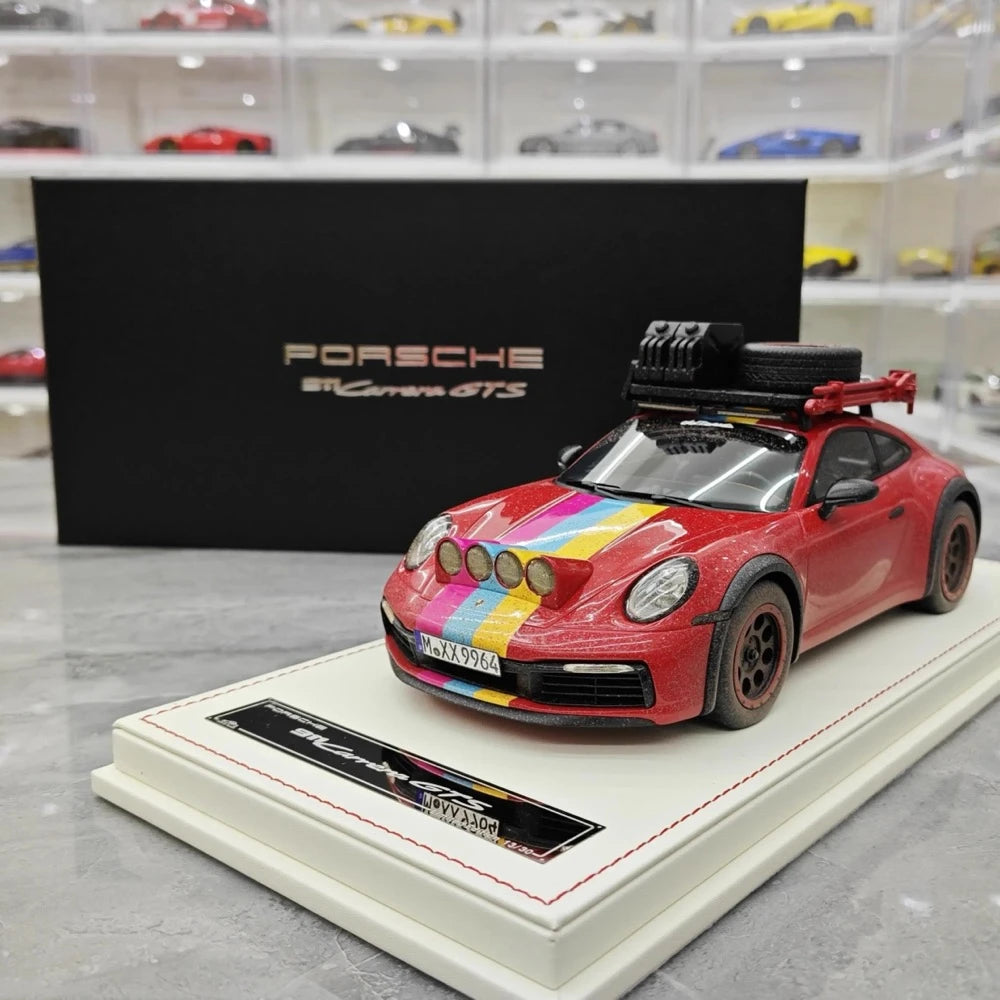 [VIP] 1:18 Porsche 2018 911 992 Carrera Safari Rally Red Dirty Model Car Resin