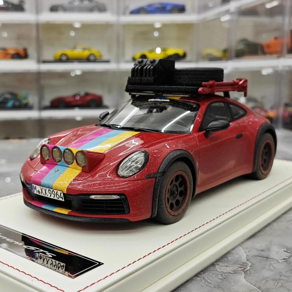 [VIP] 1:18 Porsche 2018 911 992 Carrera Safari Rally Red Dirty Model Car Resin
