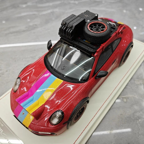 [VIP] 1:18 Porsche 2018 911 992 Carrera Safari Rally Red Dirty Model Car Resin