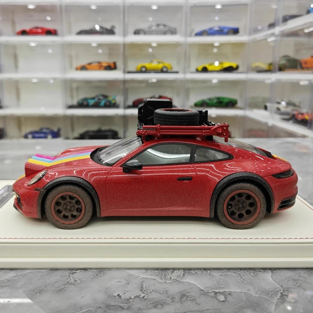 [VIP] 1:18 Porsche 2018 911 992 Carrera Safari Rally Red Dirty Model Car Resin