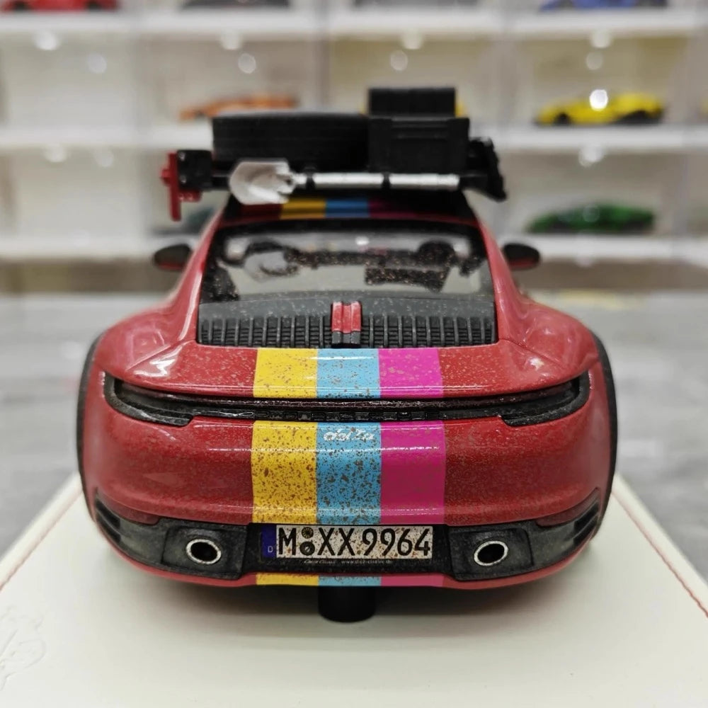 [VIP] 1:18 Porsche 2018 911 992 Carrera Safari Rally Red Dirty Model Car Resin