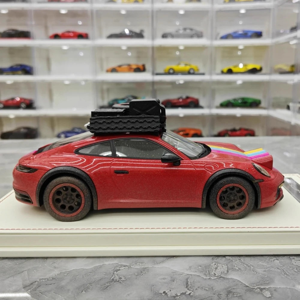 [VIP] 1:18 Porsche 2018 911 992 Carrera Safari Rally Red Dirty Model Car Resin