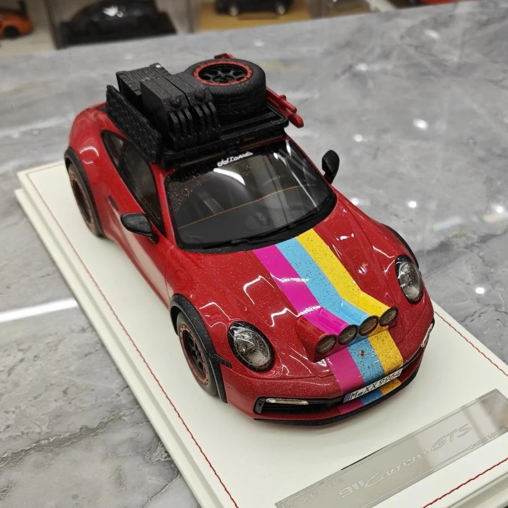 [VIP] 1:18 Porsche 2018 911 992 Carrera Safari Rally Red Dirty Model Car Resin