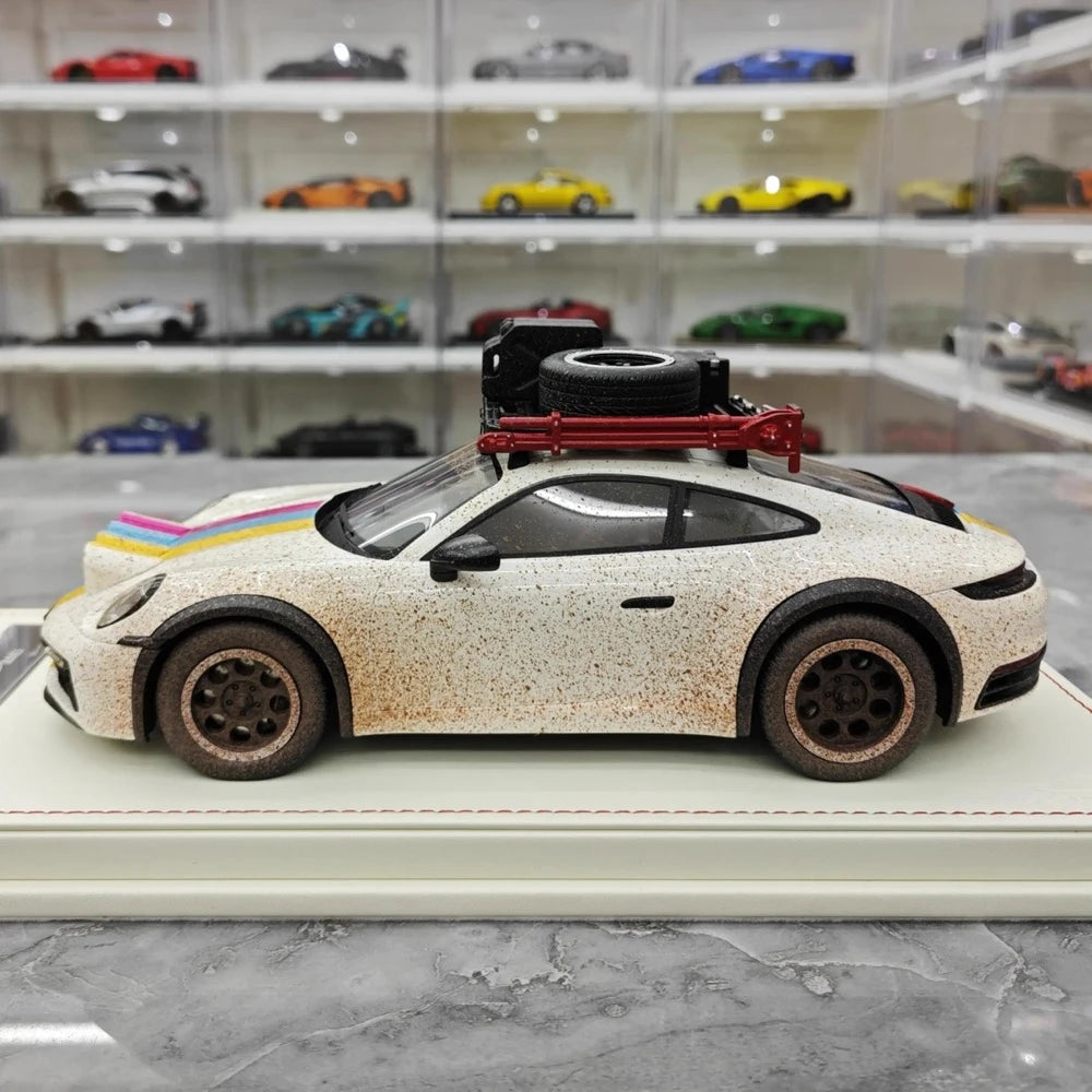 [VIP] 1:18 Porsche 2018 911 992 Carrera Safari Rally White Dirty Model Car Resin