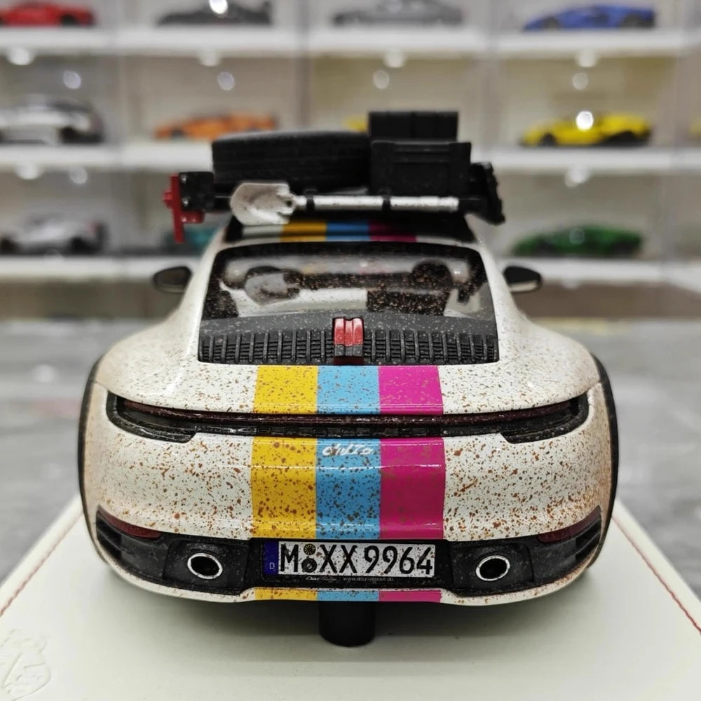 [VIP] 1:18 Porsche 2018 911 992 Carrera Safari Rally White Dirty Model Car Resin