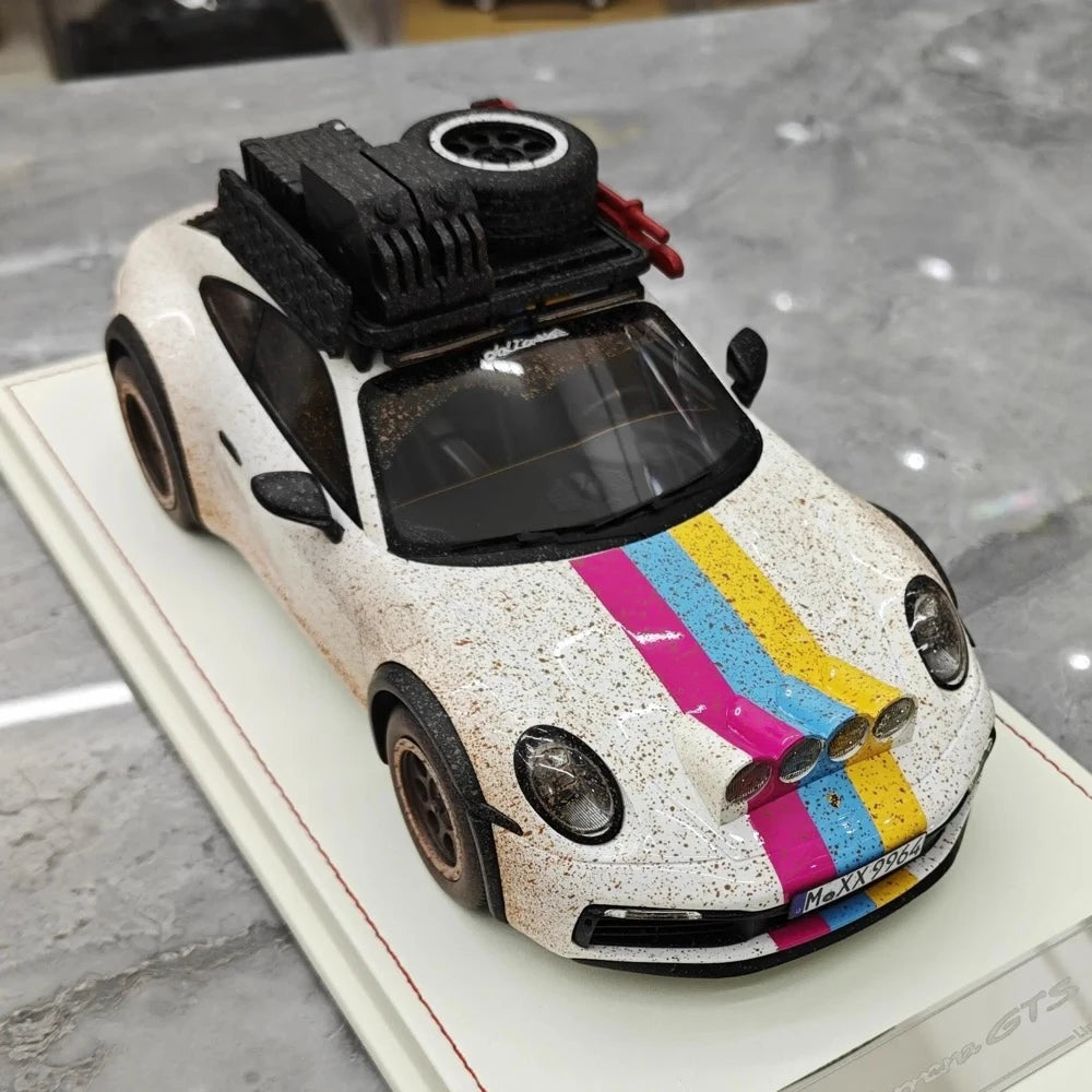 [VIP] 1:18 Porsche 2018 911 992 Carrera Safari Rally White Dirty Model Car Resin