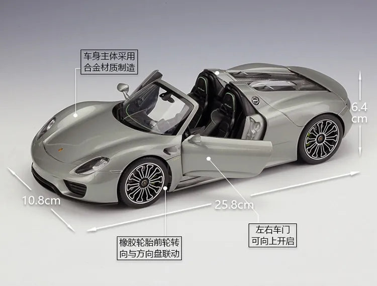[Welly] 1:18 Porsche 2013 918 Convertible Gray Model Car Die-Cast