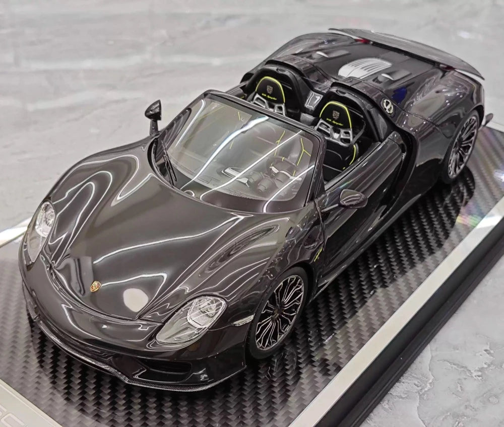 [YY] 1:18 Porsche 2013 918 Spyder Convertible nero modellino di auto resina