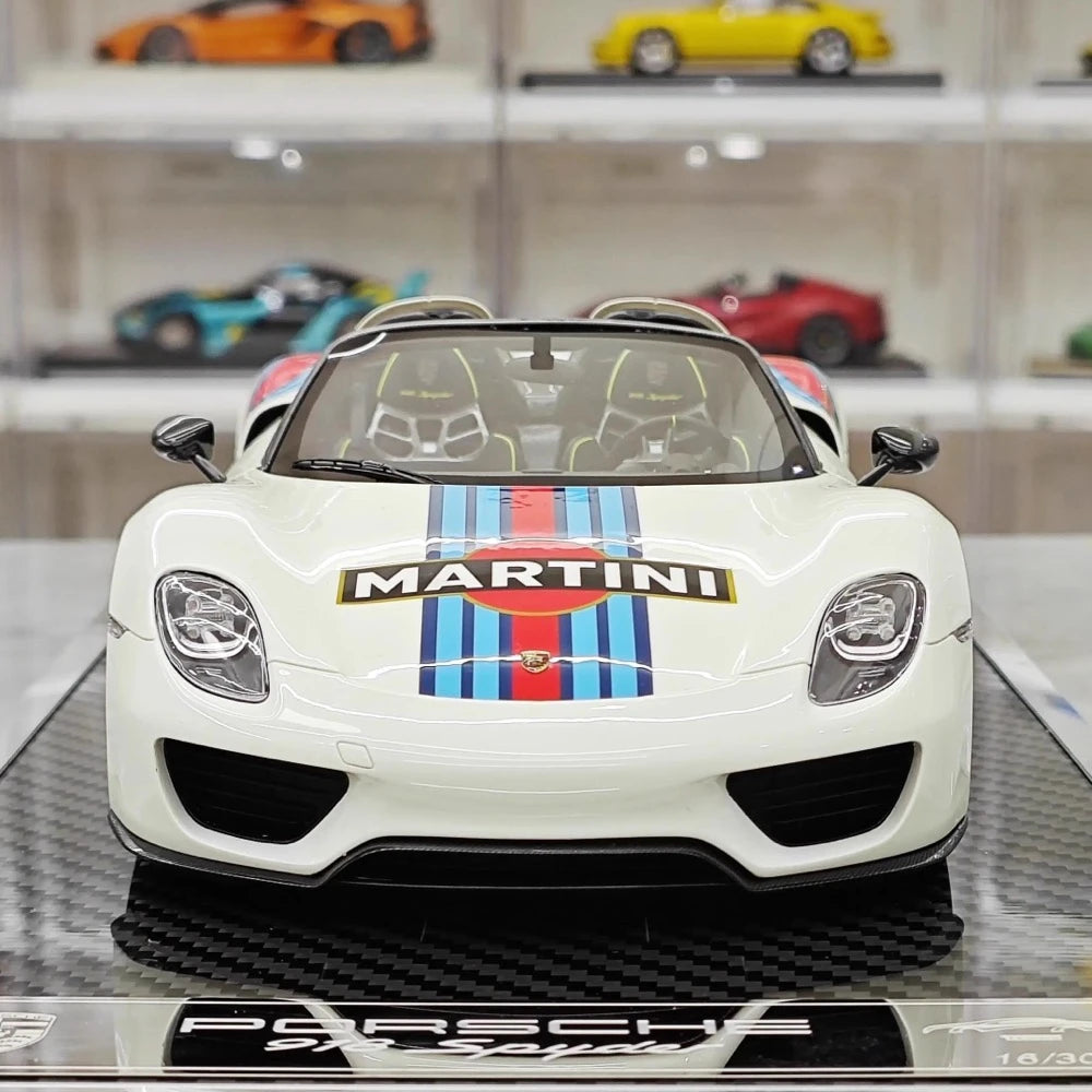 [YY] 1:18 Porsche 2013 918 Spyder Convertible Martini Model Car Resin