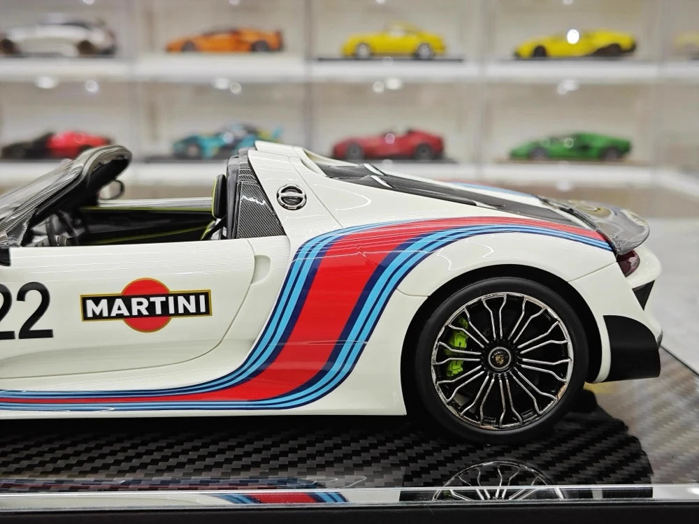 [YY] 1:18 Porsche 2013 918 Spyder Convertible Martini Model Car Resin