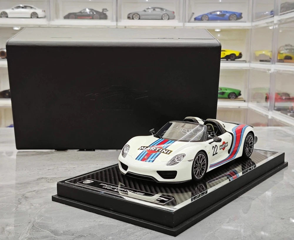[YY] 1:18 Porsche 2013 918 Spyder Convertible Martini Model Car Resin
