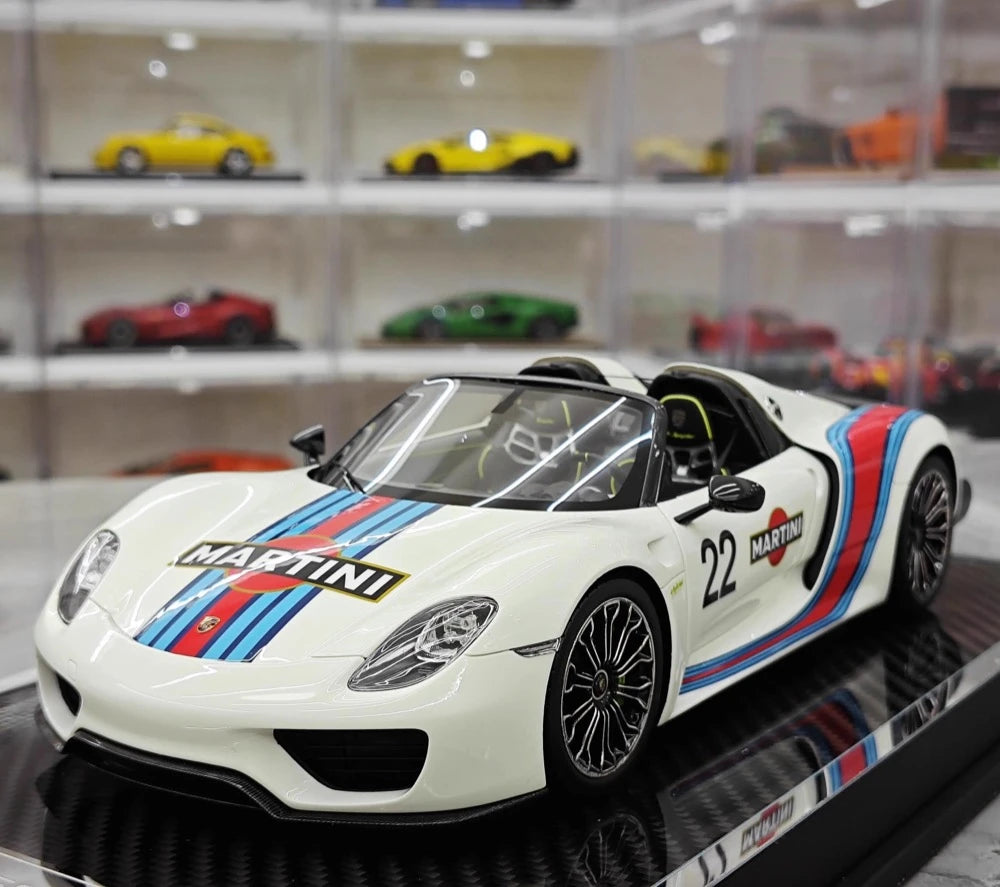 [YY] 1:18 Porsche 2013 918 Spyder Convertible Martini modelauto Hars