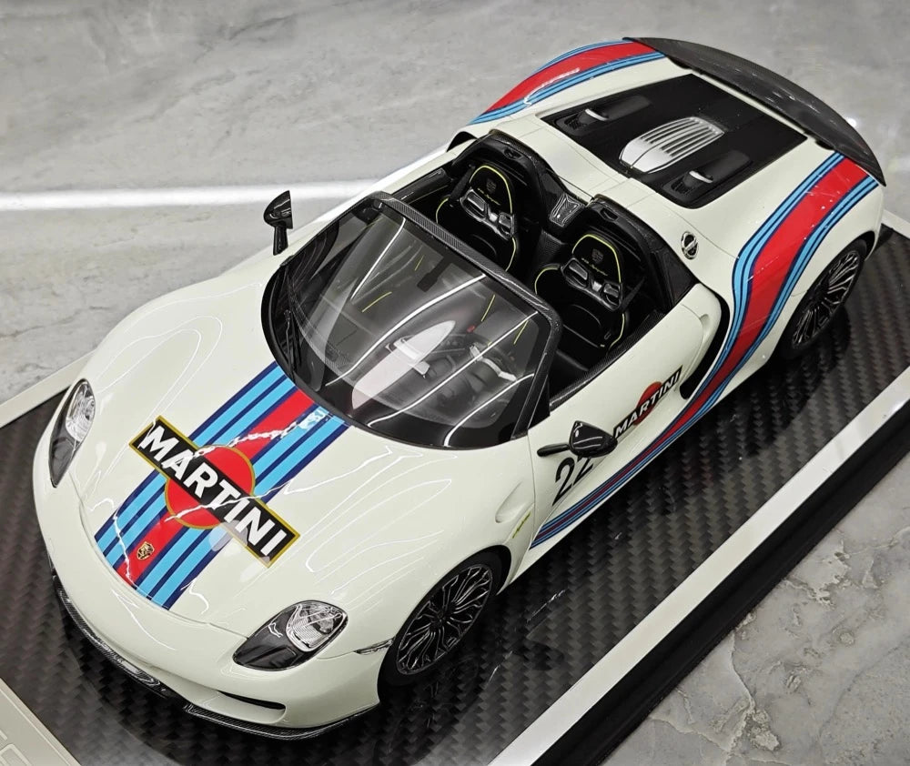 [YY] 1:18 Porsche 2013 918 Spyder Convertible Martini Model Car Resin