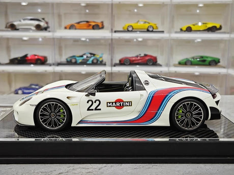 [YY] 1:18 Porsche 2013 918 Spyder Convertible Martini Model Car Resin