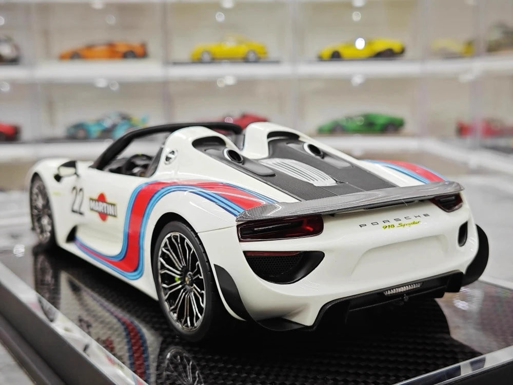 [YY] 1:18 Porsche 2013 918 Spyder Convertible Martini Model Car Resin