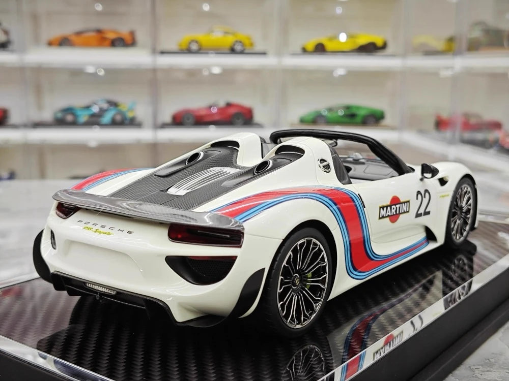 [YY] 1:18 Porsche 2013 918 Spyder Convertible Martini Model Car Resin