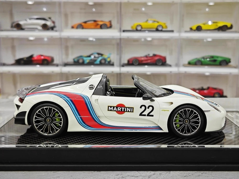 [YY] 1:18 Porsche 2013 918 Spyder Convertible Martini Model Car Resin