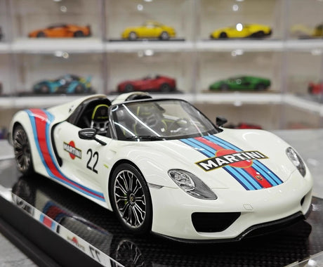 [YY] 1:18 Porsche 2013 918 Spyder Convertible Martini Model Car Resin