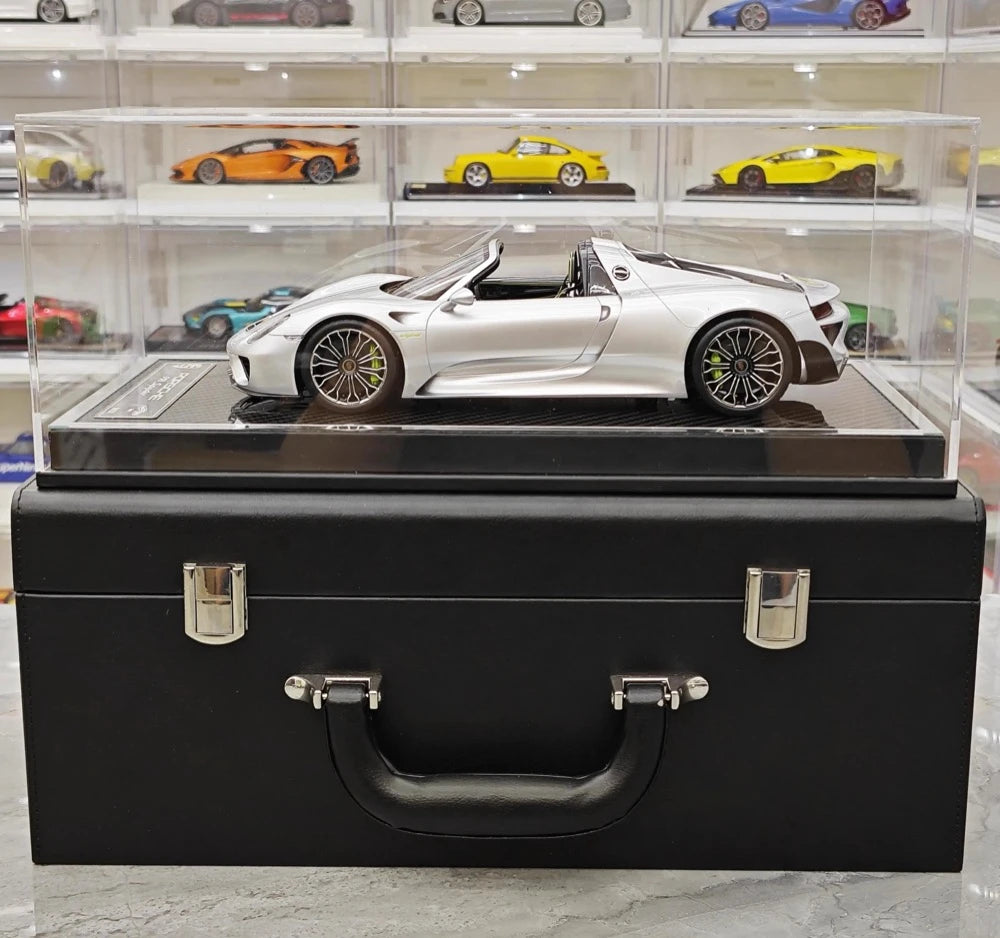 [YY] 1:18 Porsche 2013 918 Spyder Convertible Silver Model Car Resin