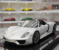 [YY] 1:18 Porsche 2013 918 Spyder Convertible Silver Model Car Resin