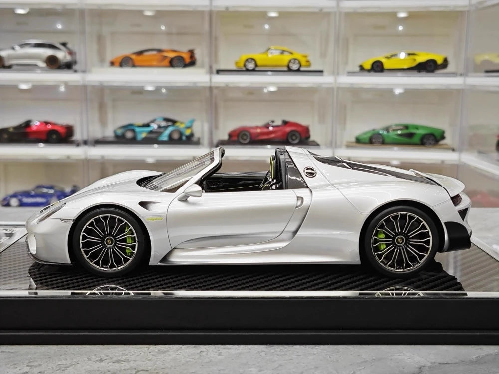 [YY] 1:18 Porsche 2013 918 Spyder Convertible Silver Model Car Resin