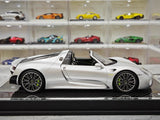 [YY] 1:18 Porsche 2013 918 Spyder Convertible Silver Model Car Resin