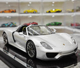 [YY] 1:18 Porsche 2013 918 Spyder Convertible Silver Model Car Resin