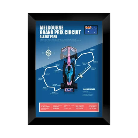 Alpine 2025 F1 Pierre Gasly A525 Mapa del circuito Exhibición de coches en miniatura enmarcada