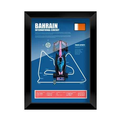 Alpine 2025 F1 Pierre Gasly A525 Mapa del circuito Exhibición de coches en miniatura enmarcada