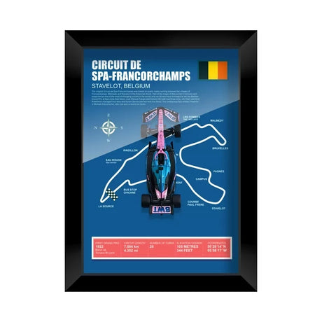 Alpine 2025 F1 Pierre Gasly A525 Mapa del circuito Exhibición de coches en miniatura enmarcada