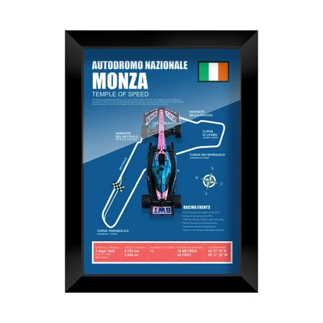 Alpine 2025 F1 Pierre Gasly A525 Mapa del circuito Exhibición de coches en miniatura enmarcada