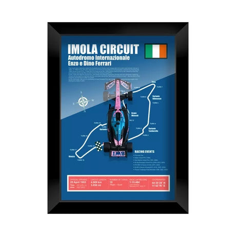 Alpine 2025 F1 Pierre Gasly A525 Mapa del circuito Exhibición de coches en miniatura enmarcada