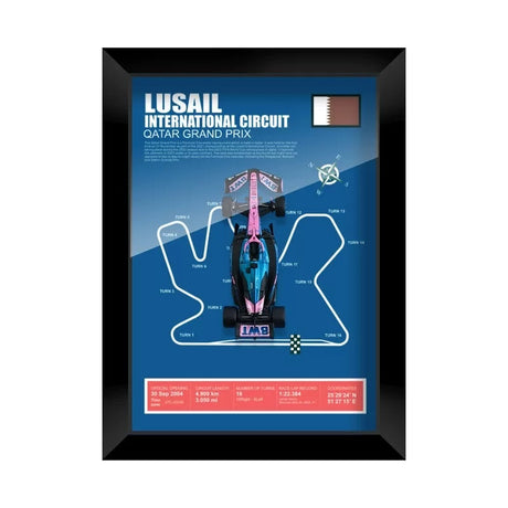 Alpine 2025 F1 Pierre Gasly A525 Mapa del circuito Exhibición de coches en miniatura enmarcada