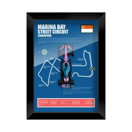 Alpine 2025 F1 Pierre Gasly A525 Mapa del circuito Exhibición de coches en miniatura enmarcada