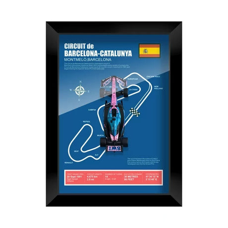 Alpine 2025 F1 Pierre Gasly A525 Mapa del circuito Exhibición de coches en miniatura enmarcada