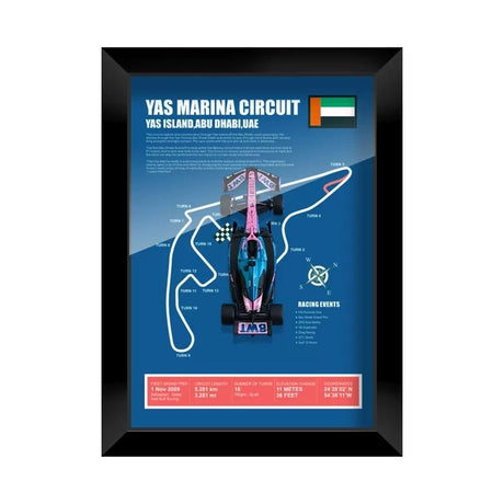 Alpine 2025 F1 Pierre Gasly A525 Mapa del circuito Exhibición de coches en miniatura enmarcada