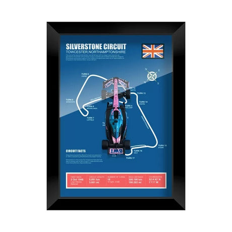 Alpine 2025 F1 Pierre Gasly A525 Mapa del circuito Exhibición de coches en miniatura enmarcada
