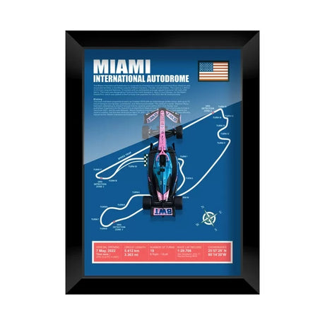Alpine 2025 F1 Pierre Gasly A525 Mapa del circuito Exhibición de coches en miniatura enmarcada