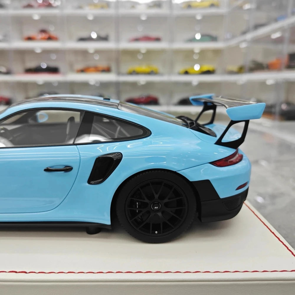 [Davis & Giovanni] 1:18 Porsche 2018 911 GT2 RS Weissach Förpackning blå modellbil harts
