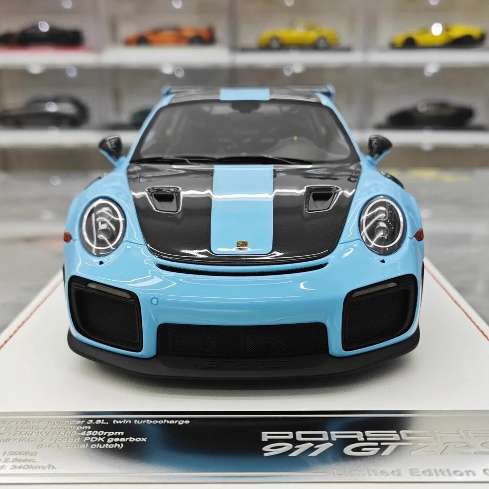 [Davis & Giovanni] 1:18 Porsche 2018 911 GT2 RS Weissach Package bleu voiture miniature Resin