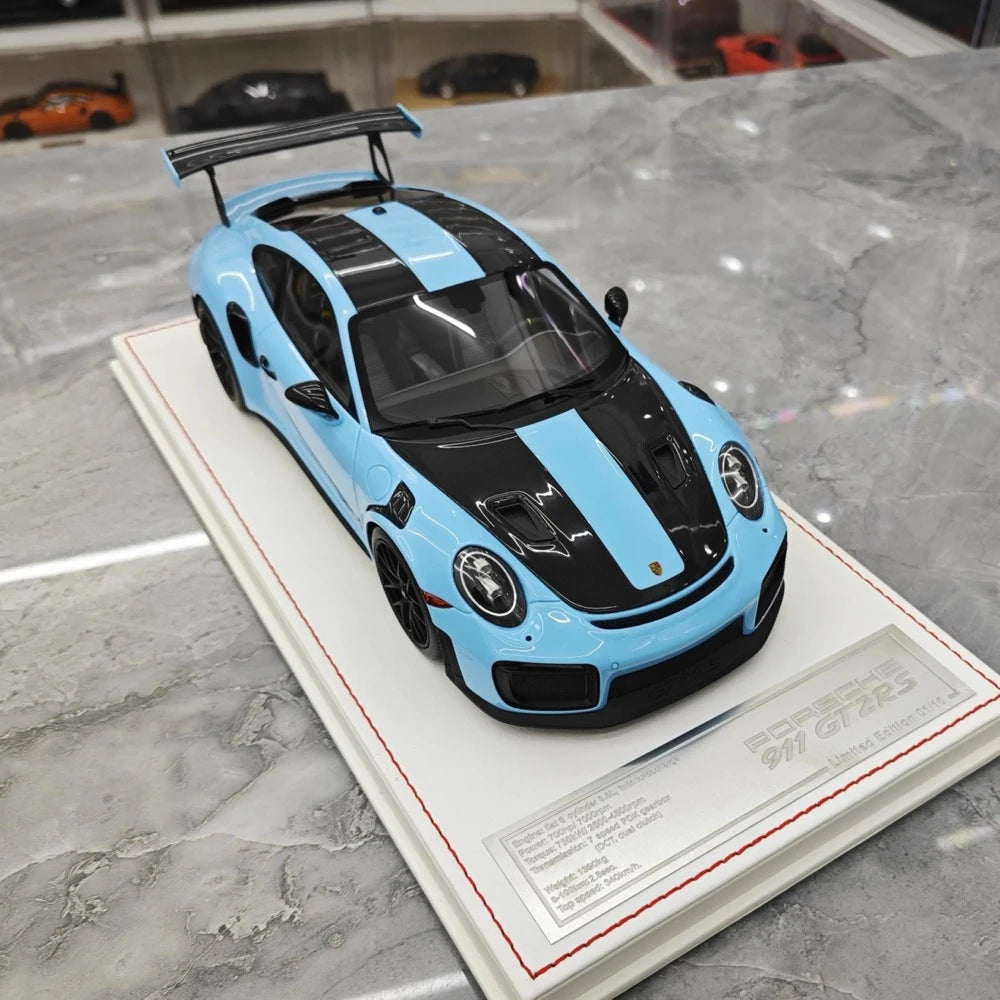 [Davis & Giovanni] 1:18 Porsche 2018 911 GT2 RS Weissach Package bleu voiture miniature Resin