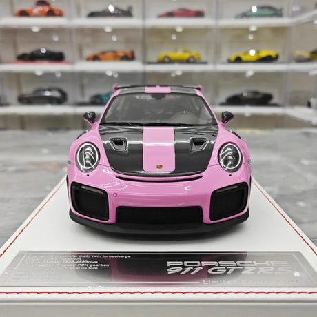 [Davis & Giovanni] 1:18 Porsche 2018 911 GT2 RS Weissach Package rose voiture miniature Resin